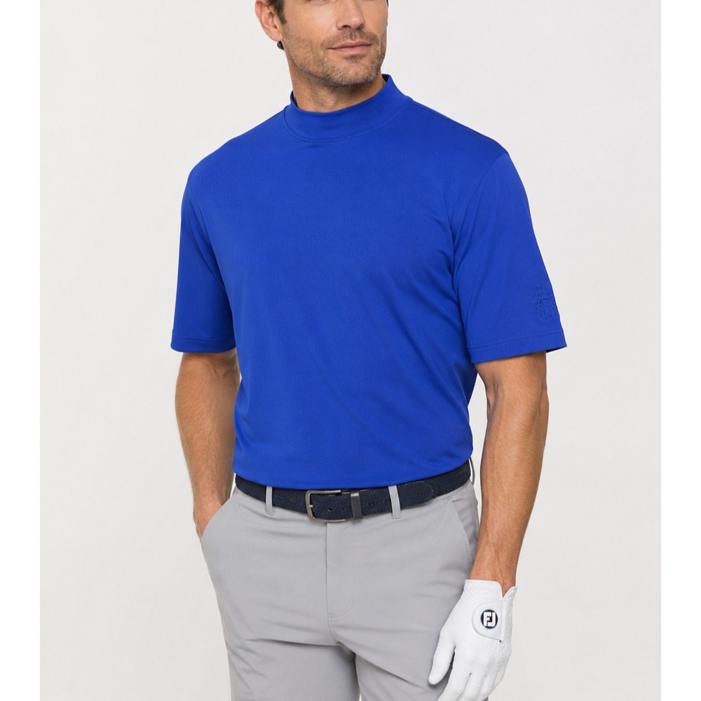 FootJoy XL Royal Blue Mock Neck Golf Performance Shirt Athletic Short Sleeve